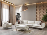 KN-Dylan Ivory Linen 3-Piece Curved 126" Sectional with Ottoman